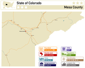 Detailed infographic and map of Mesa County in Colorado USA.