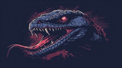 sinister basilisk-inspired monster head illustration, poised to strike, with a moody color - obrazy, fototapety, plakaty