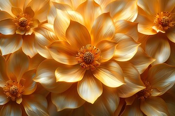 Opulent golden floral wallpaper design with intricate flower pattern for 3D art. Concept Luxury Home Decor, Floral Wallpaper Design, Opulent Interior Design, 3D Art, Golden Flower Pattern