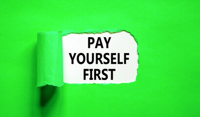 Pay yourself first symbol. Concept words Pay yourself first on beautiful white paper. Beautiful green paper background. Business and pay yourself first concept. Copy space.