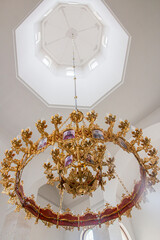 Large beautiful chandelier in the church	
