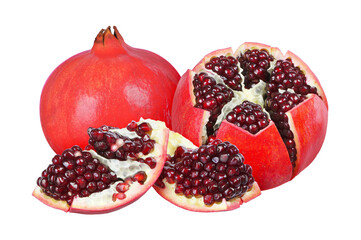 Red pomegranate isolated on white background.