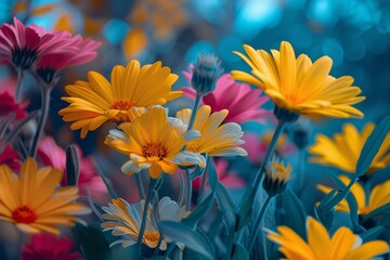 Vibrant Blossom Spectrum: Springtime Floral Fantasy - obrazy, fototapety, plakaty