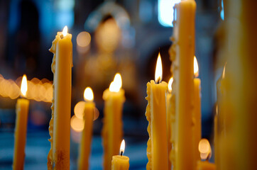 Church candles. Easter. Christianity / Orthodoxy. Baptism, candles for repose, candles for health
