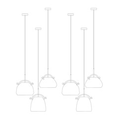 Contour of Hanging ceiling lamps. Set Object isolated. Vector illustration.