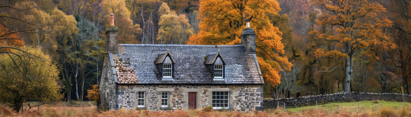 Rustic Autumn Cottage Nestled in Vibrant Forest