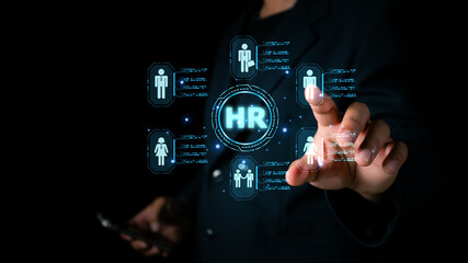 Human resource management, HR, recruitment, leadership and teambuilding. Business and technology concept. HR recruitment and global outsourcing, Global business structure of networking, Social network