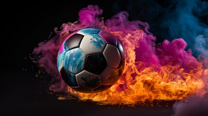 Soccer Ball with Purple and Orange Smoke Artistic Effect
