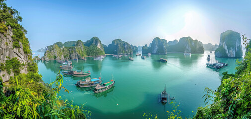 The most beautiful natural scenery in Vietnam is Ha Long Bay with its green mountains and blue...