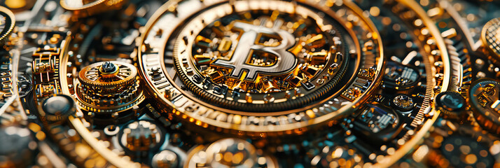 Obraz premium Cryptocurrency Revolution: The Digital Evolution of Money and Commerce, Illuminated by the Glow of Bitcoin