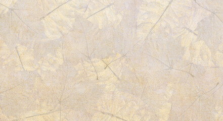 Background and texture of sand and leaves. Sand texture mixed with dry leaves.