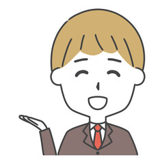 案内するスーツ姿の男性　上半身　イラスト