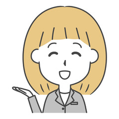 案内するスーツ姿の女性　上半身　イラスト