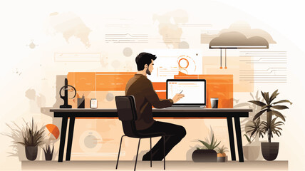 Fototapeta premium meeting room scene where web designer teams collaborate on UX UI projects.minimalist illustration style showcasing a team of web designers brainstorming .