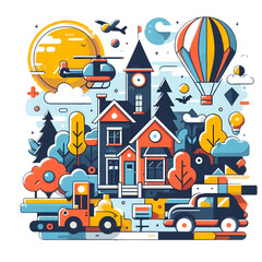 Illustration some transportations in the city