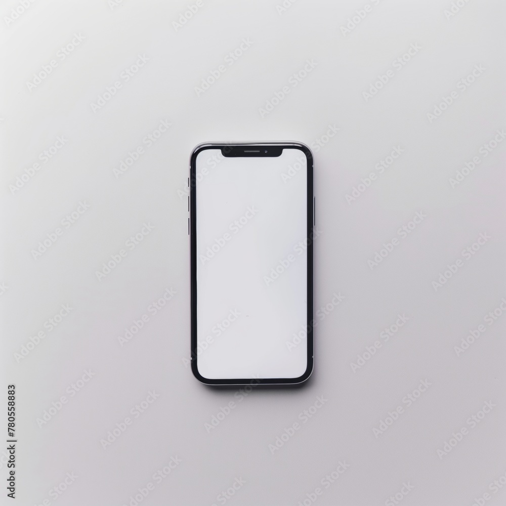 Wall mural minimalistic image of a modern smartphone with a white screen on a plain, light gray background.