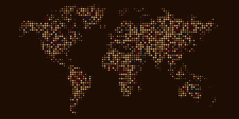 halftone effect worlds map brown background