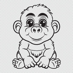 Baby monkey line art icon design, vector illustration on transparent background