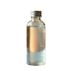 Clear glass bottle with metal cap on transparent background