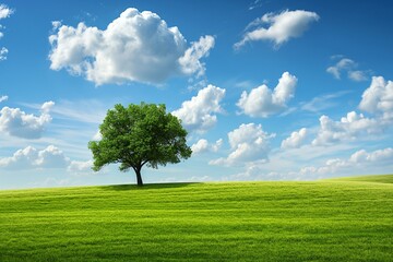 Fototapeta na wymiar Green Field With Tree
