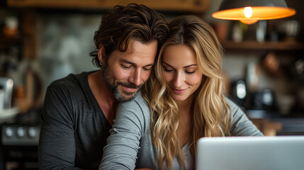 Fototapeta na wymiar Couple Enjoying Time Together with Laptop