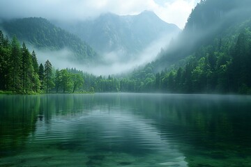 Majestic Mountain Lake Surrounded by Trees