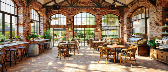 Elegant Restaurant Interior with Modern Design and Comfortable Seating, Welcoming Guests to a Stylish Dining Experience
