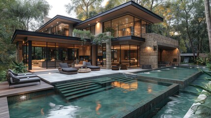 Fototapeta na wymiar A luxurious modern house with a swimming pool