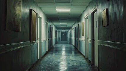 静かな病院の廊下の油絵_4