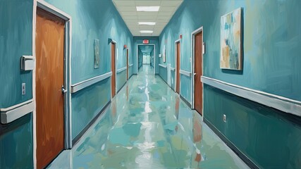 静かな病院の廊下の油絵_2 - obrazy, fototapety, plakaty