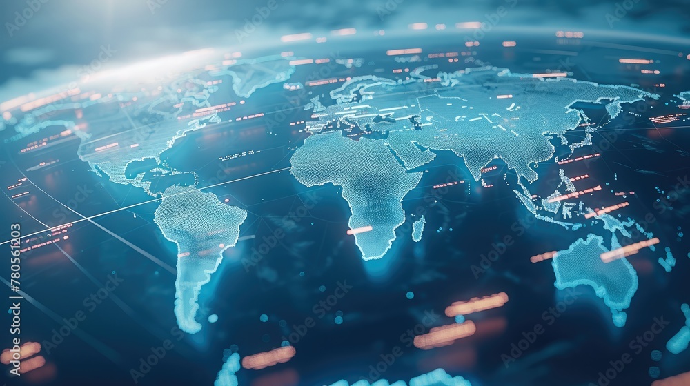 Aufkleber world map on virtual screens, internet technology. generative ai.