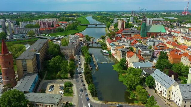 Panorama Mlynowka Canal Odra River Bridges Opole Aerial View Poland