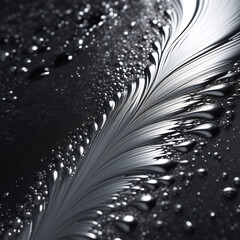 Silver oil paint flows on a black canvas. splashes, shining glitter