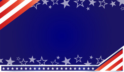 USA flag symbols decorative frame on dark blue background.	
