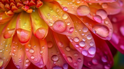 Close-up of raindrops clinging to the vibrant petals of a newly bloomed flower a symbol of springs freshness