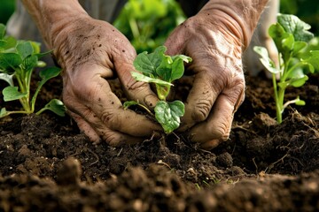 Editorial shot of a gardeners hands nurturing the soil embodying the promise of the coming seasons growth - obrazy, fototapety, plakaty