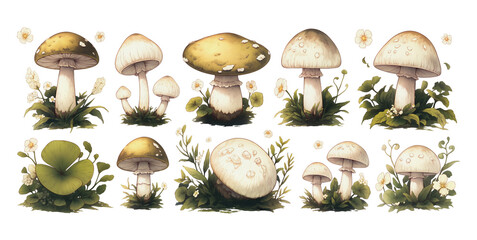 A beautiful mushroom illustration with a white background, suitable for backgrounds and websites. Image generated by AI