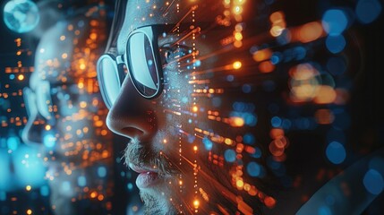 Information technology with holographic with man. Generative AI.