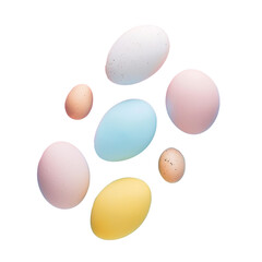Colorful eggs on transparent background like celestial objects in space