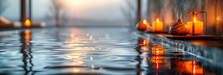 Naklejka premium Ethereal Waters: The Art of Natures Reflections, Where Summers Sunset Meets the Liquid Mirror of Serenity and Beauty