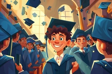 Obraz premium beautiful man in academic cap, back view, student, graduate in robes, graduation, background