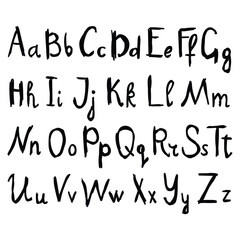 Hand drawn English alphabet on white background.