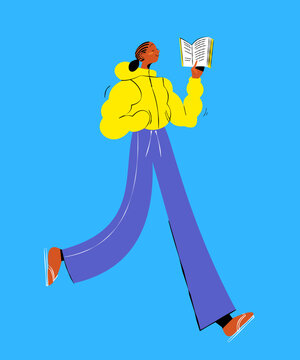 Vector of Girl Walking Reading Book