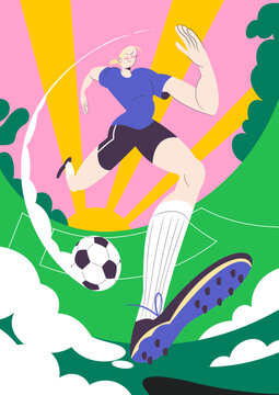 Vector Female Lady Soccer Football Player Kicking Ball