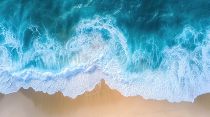 Top down aerial view of beach with waves crashing into the sand during day time - Powered by Adobe