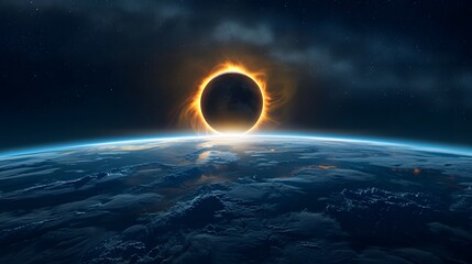 A blue marble with white clouds hangs in the black void of space, bathed in the light of a distant sun