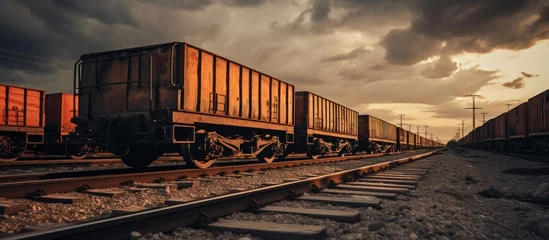 Fotobehang Freight wagons halted on railway track. © Sona