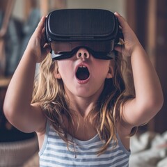 Young child with a VR headset with an amazed expression