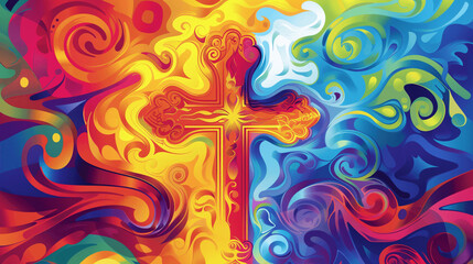 illustration a cross in bright colors , Generative AI. - obrazy, fototapety, plakaty