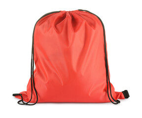 One red drawstring bag isolated on white